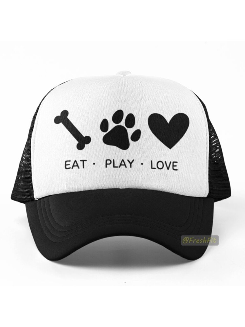 🆕Eat Play Love Dog Lover Foam Trucker Hat Mesh Snapback Cap Black/White